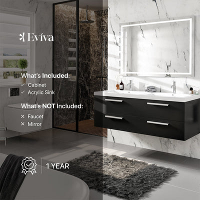 Surf 57"W x 20"D Blackwood Wall Mount Double Sink Bathroom Vanity with White Acrylic Countertop and Integrated Sinks