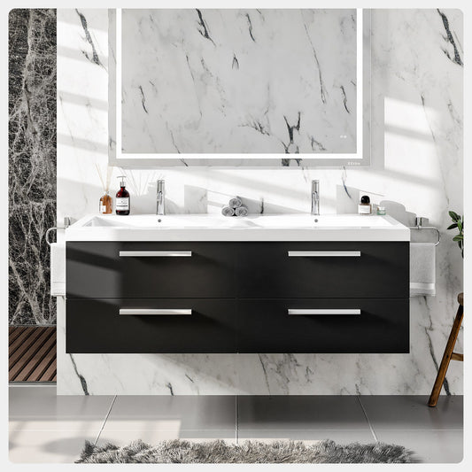 Surf 57"W x 20"D Black-Wood Double Sink Bathroom Vanity with Acrylic Countertop and Integrated Sink