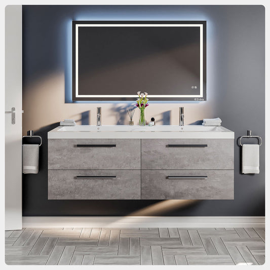 Surf 57"W x 20"D Cement Gray Double Sink Bathroom Vanity with Acrylic Countertop and Integrated Sink