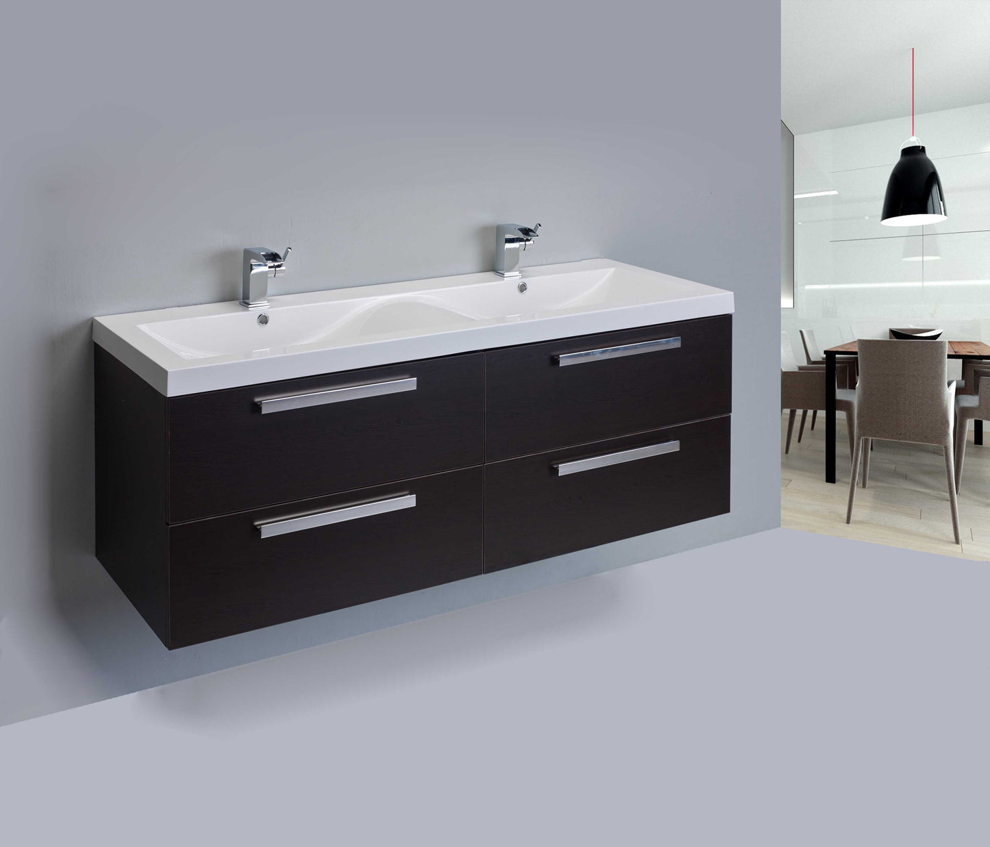 Eviva Surf 57" Wenge Modern Bathroom Vanity Set with Integrated White Acrylic Double Sink