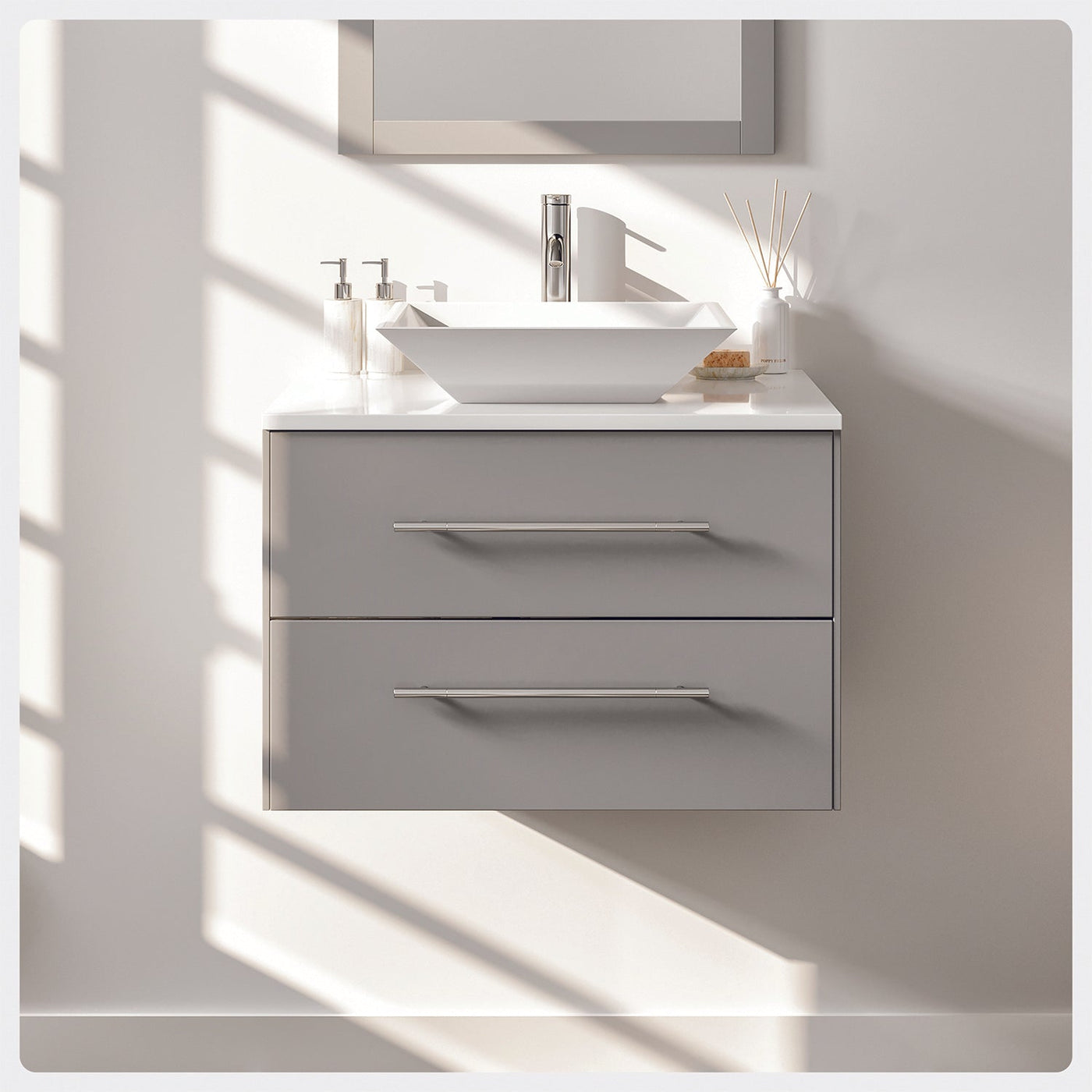 Wave 24"W x 22"D Gray Wall Mount Bathroom Vanity with White Quartz Countertop and Vessel Porcelain Sink