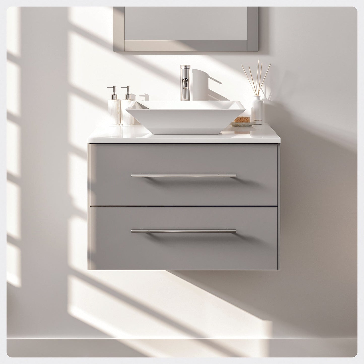 Totti Wave 24" Gray Modern Bathroom Vanity w/ Super White Man-Made Stone Top & Sink