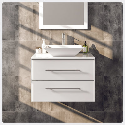 Wave 24"W x 22"D White Wall Mount Bathroom Vanity with White Quartz Countertop and Vessel Porcelain Sink