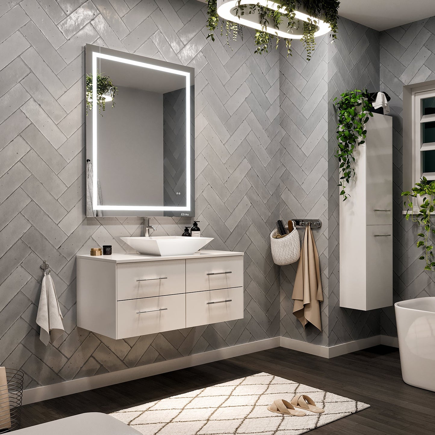 Totti Wave 36" White Modern Bathroom Vanity w/ Super White Man-Made Stone Top & Sink