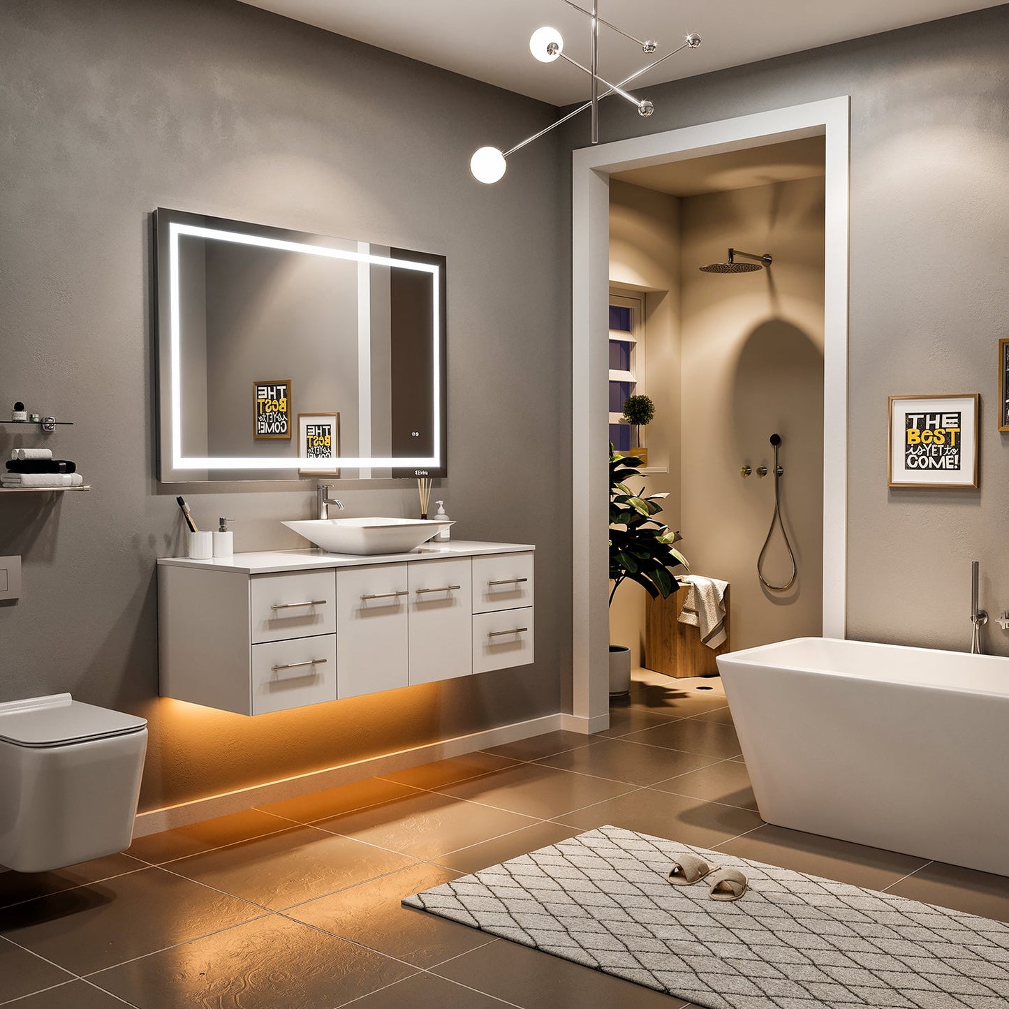 Totti Wave 48" White Modern Bathroom Vanity w/ Super White Man-Made Stone Top & Sink