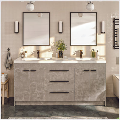 Lugano 60"W x 20"D Concrete Gray Double Sink Bathroom Vanity with White Acrylic Countertop and Integrated Sinks