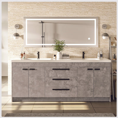 Lugano 72"W x 20"D Concrete Gray Double Sink Bathroom Vanity with White Acrylic Countertop and Integrated Sinks