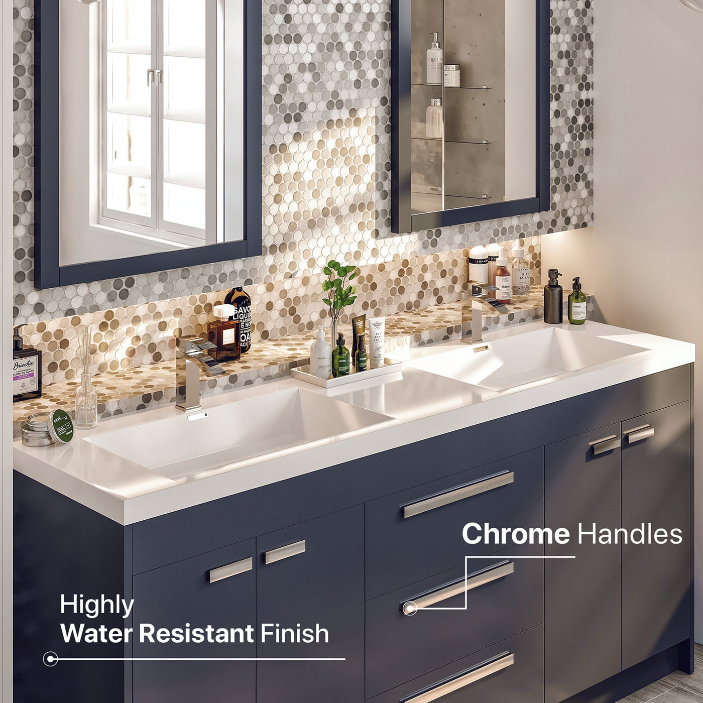 Lugano 72"W x 20"D Gray Double Sink Bathroom Vanity with White Acrylic Countertop and Integrated Sinks