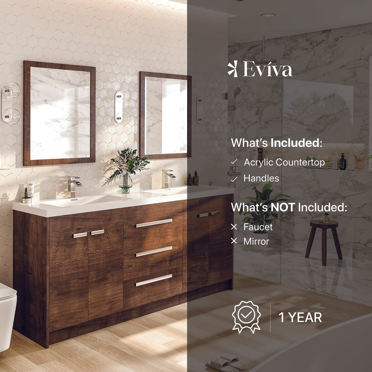 Eviva Lugano 72 inch Rosewood Bathroom Vanity