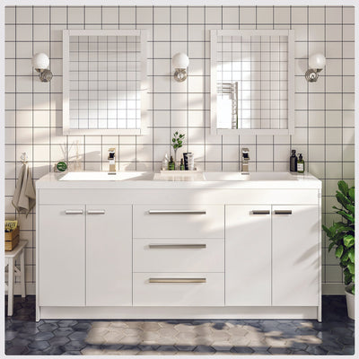 Lugano 72"W x 20"D White Double Sink Bathroom Vanity with White Acrylic Countertop and Integrated Sinks