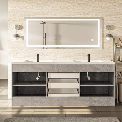 Lugano 84"W x 20"D Concrete Gray Double Sink Bathroom Vanity with White Acrylic Countertop and Integrated Sinks