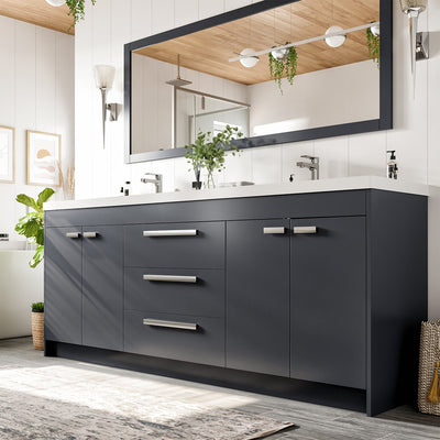 Lugano 84"W x 20"D Gray Double Sink Bathroom Vanity with White Acrylic Countertop and Integrated Sinks