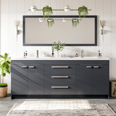 Lugano 84"W x 20"D Gray Double Sink Bathroom Vanity with White Acrylic Countertop and Integrated Sinks