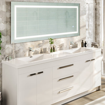 Lugano 84"W x 20"D White Double Sink Bathroom Vanity with White Acrylic Countertop and Integrated Sinks