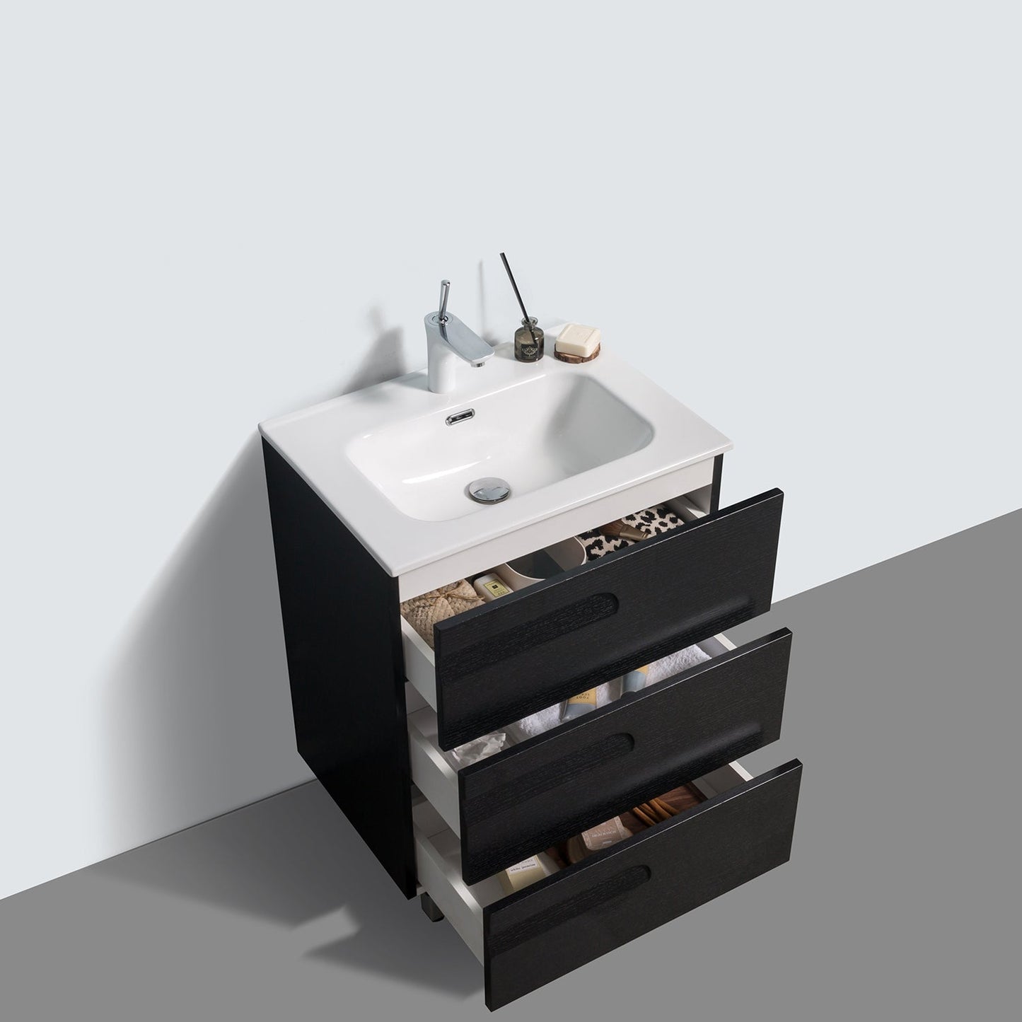 Eviva Joy 24" Blackwood Freestanding Bathroom Vanity w/ White Integrated Top