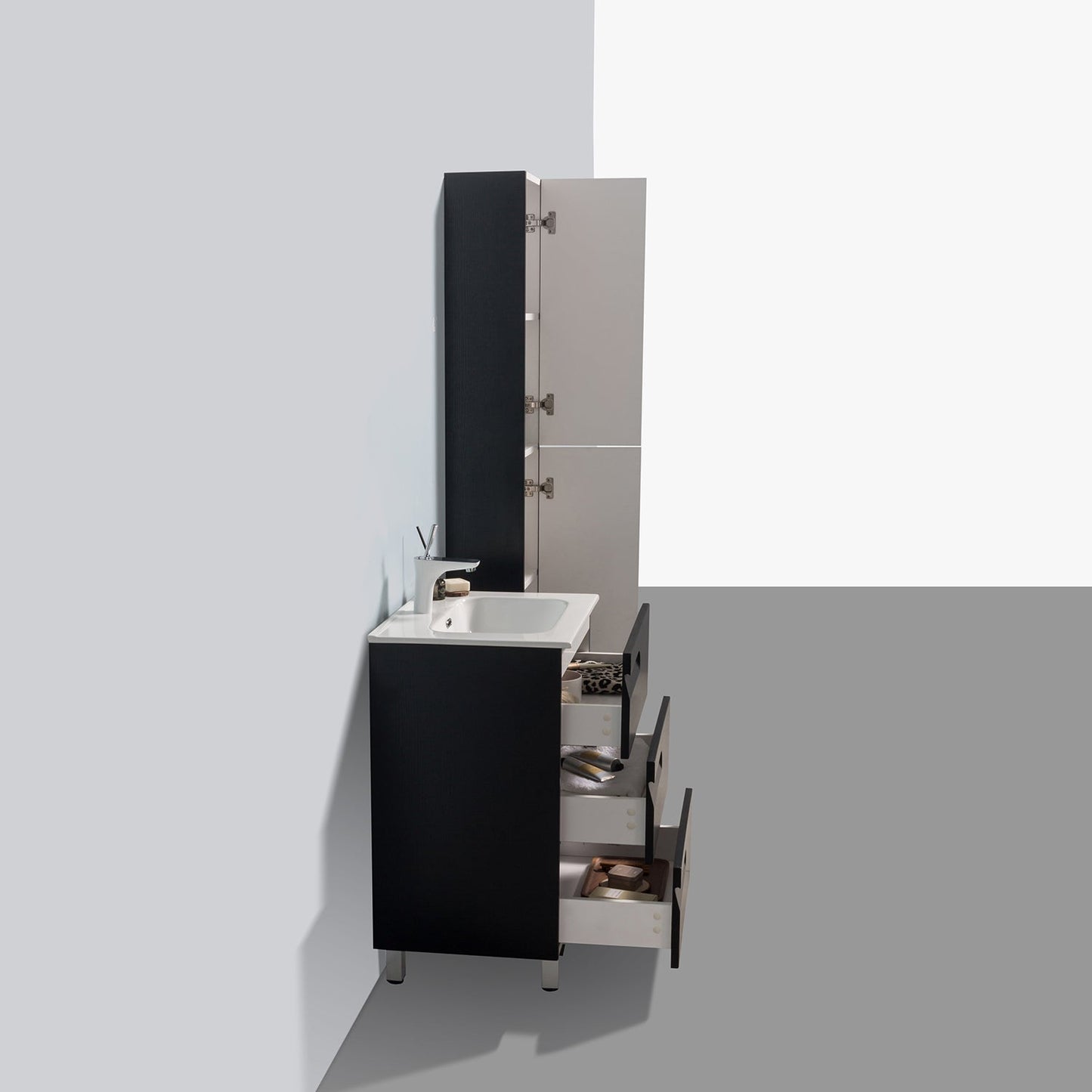 Eviva Joy 24" Blackwood Freestanding Bathroom Vanity w/ White Integrated Top