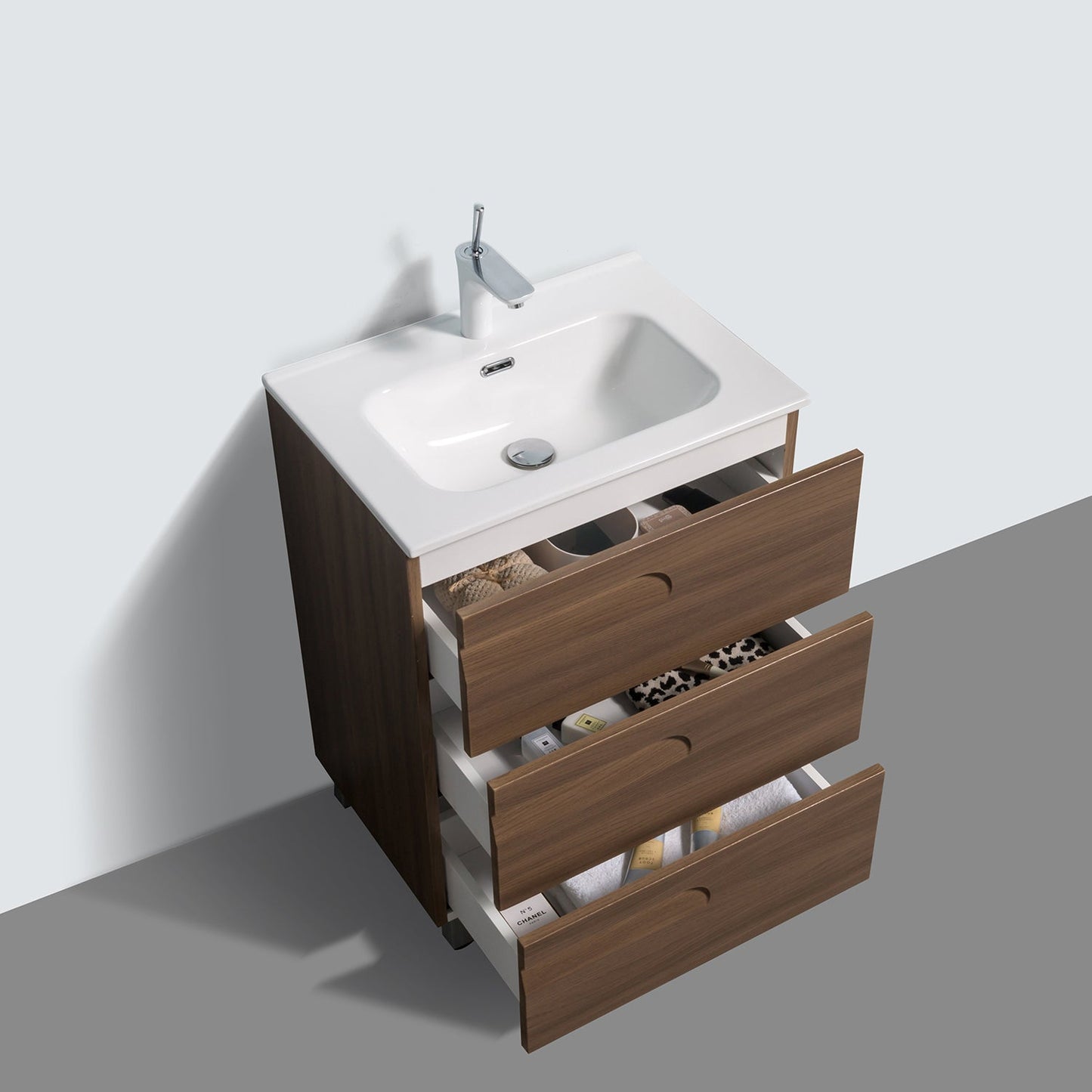 Eviva Joy 24" Graywood Freestanding Bathroom Vanity w/ White Integrated Top