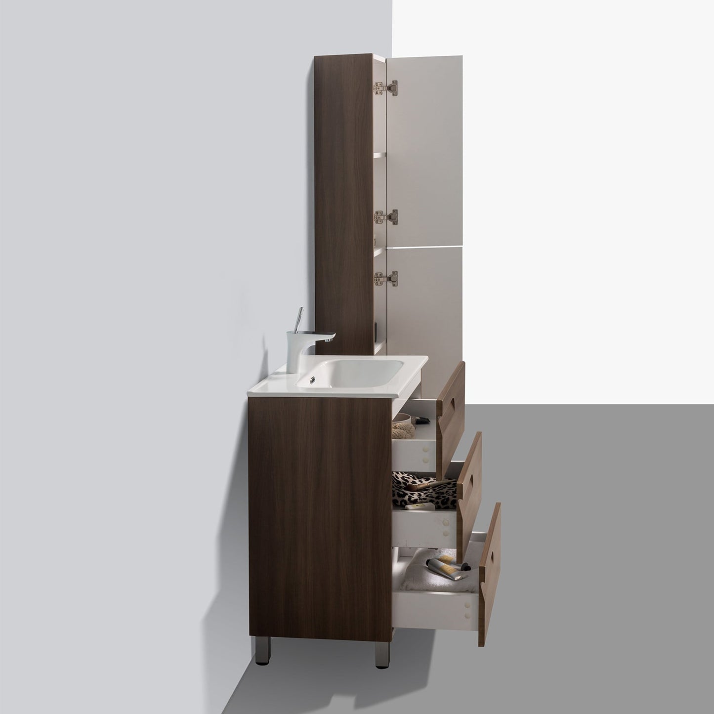 Eviva Joy 24" Graywood Freestanding Bathroom Vanity w/ White Integrated Top