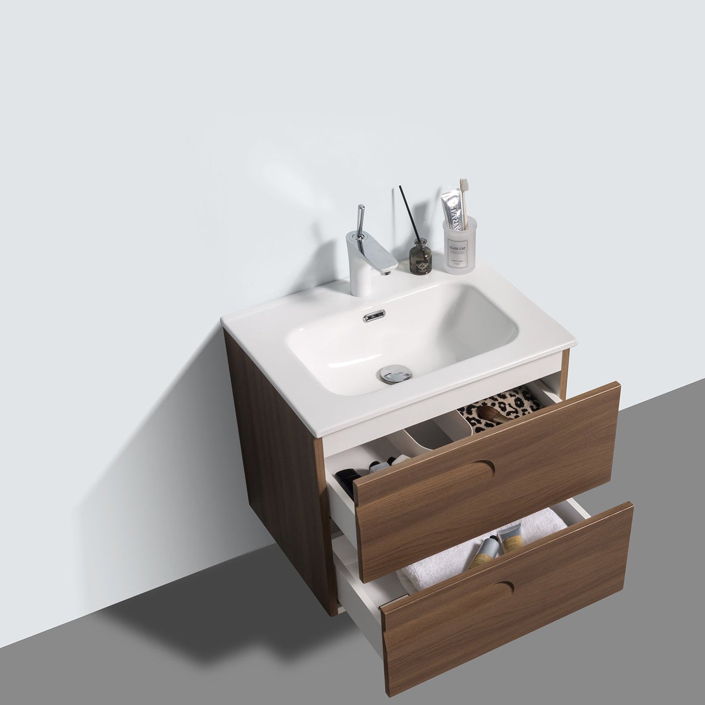 Eviva Joy 24" Graywood Wall Mount Bathroom Vanity w/ White Integrated Top