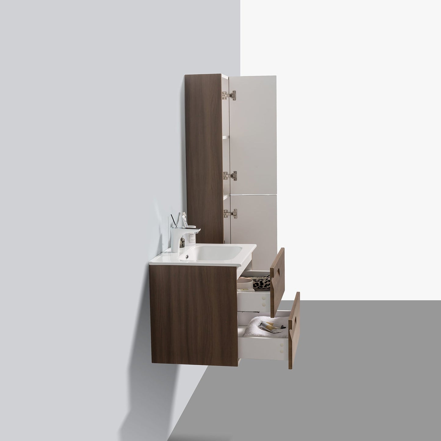 Eviva Joy 24" Graywood Wall Mount Bathroom Vanity w/ White Integrated Top