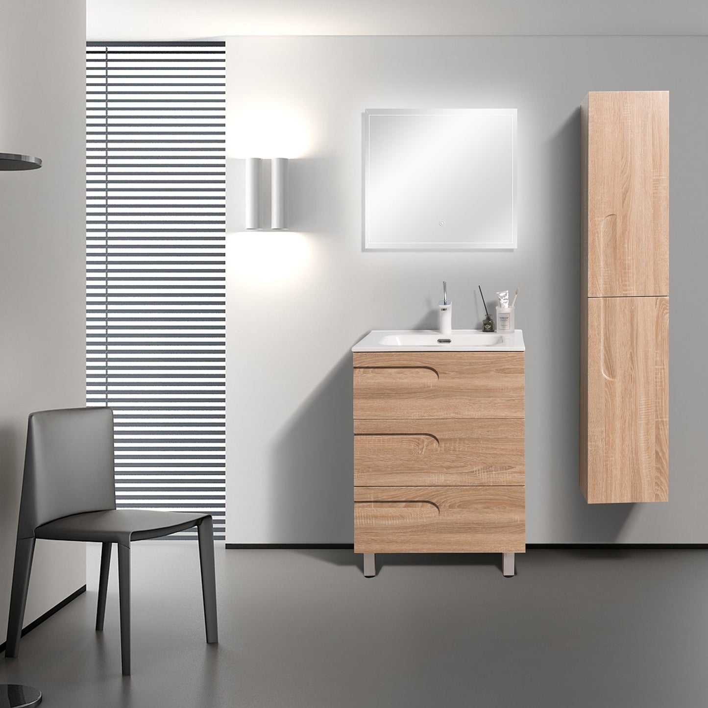Eviva Joy 24" Maple Freestanding Bathroom Vanity w/ White Integrated Top