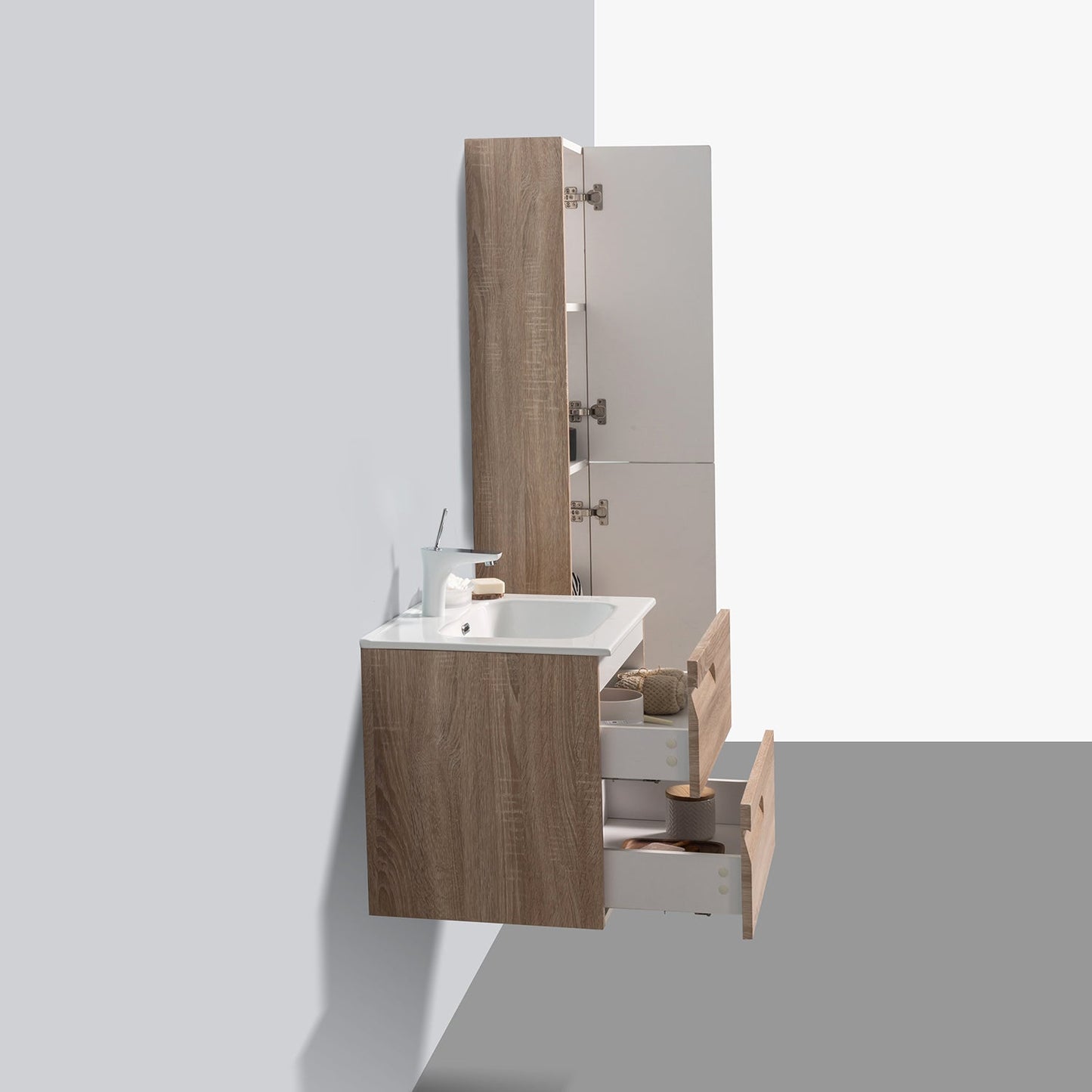 Eviva Joy 24" Maple Wall Mount Bathroom Vanity w/ White Integrated Top