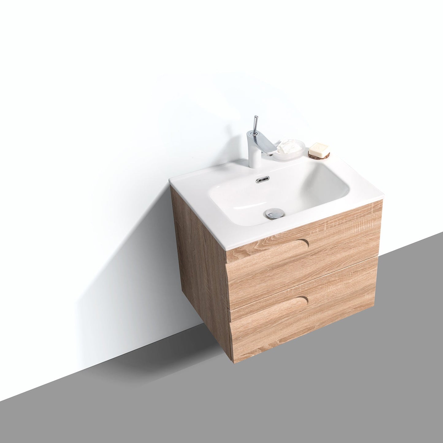 Eviva Joy 24" Maple Wall Mount Bathroom Vanity w/ White Integrated Top