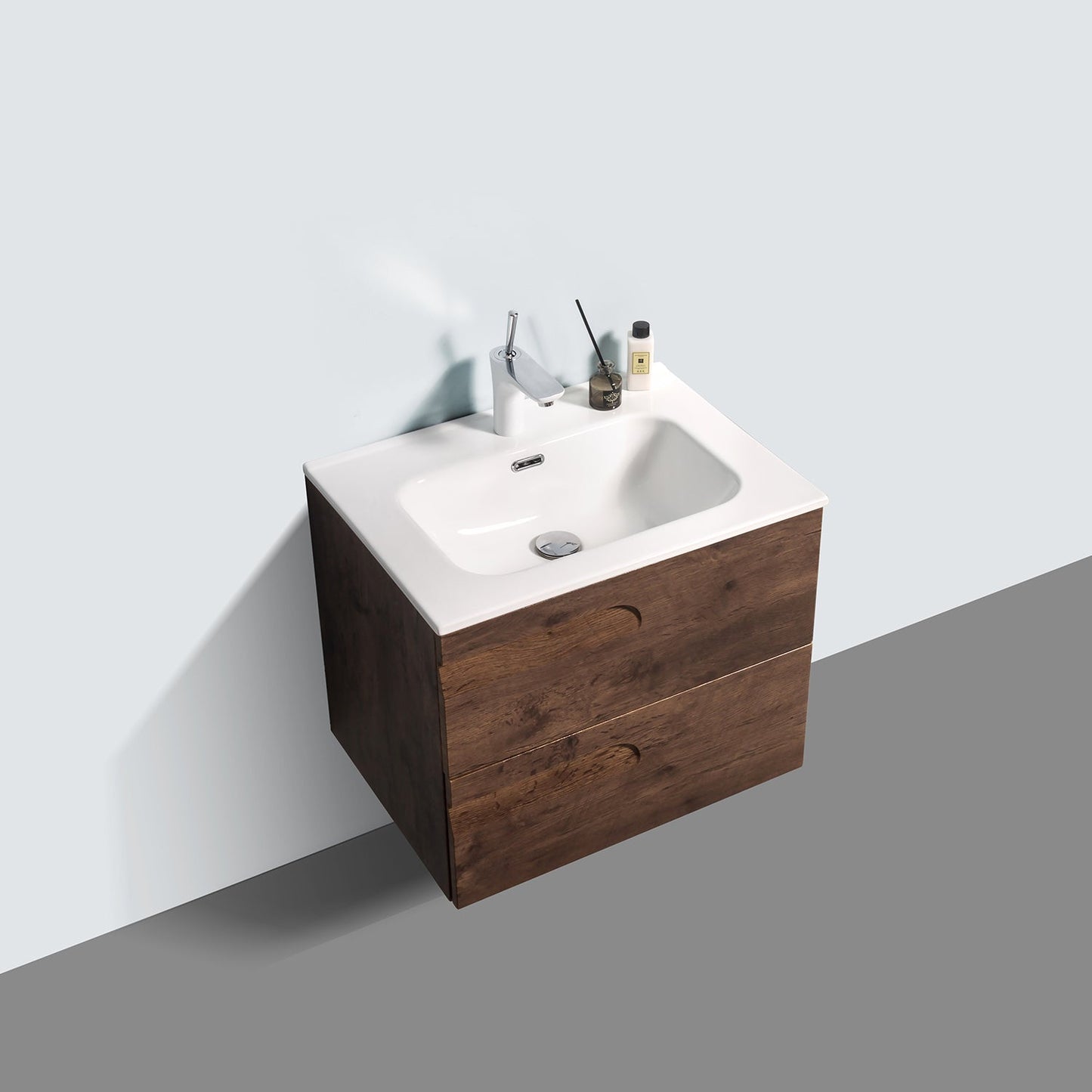 Eviva Joy 24" Rosewood Wall Mount Bathroom Vanity w/ White Integrated Top