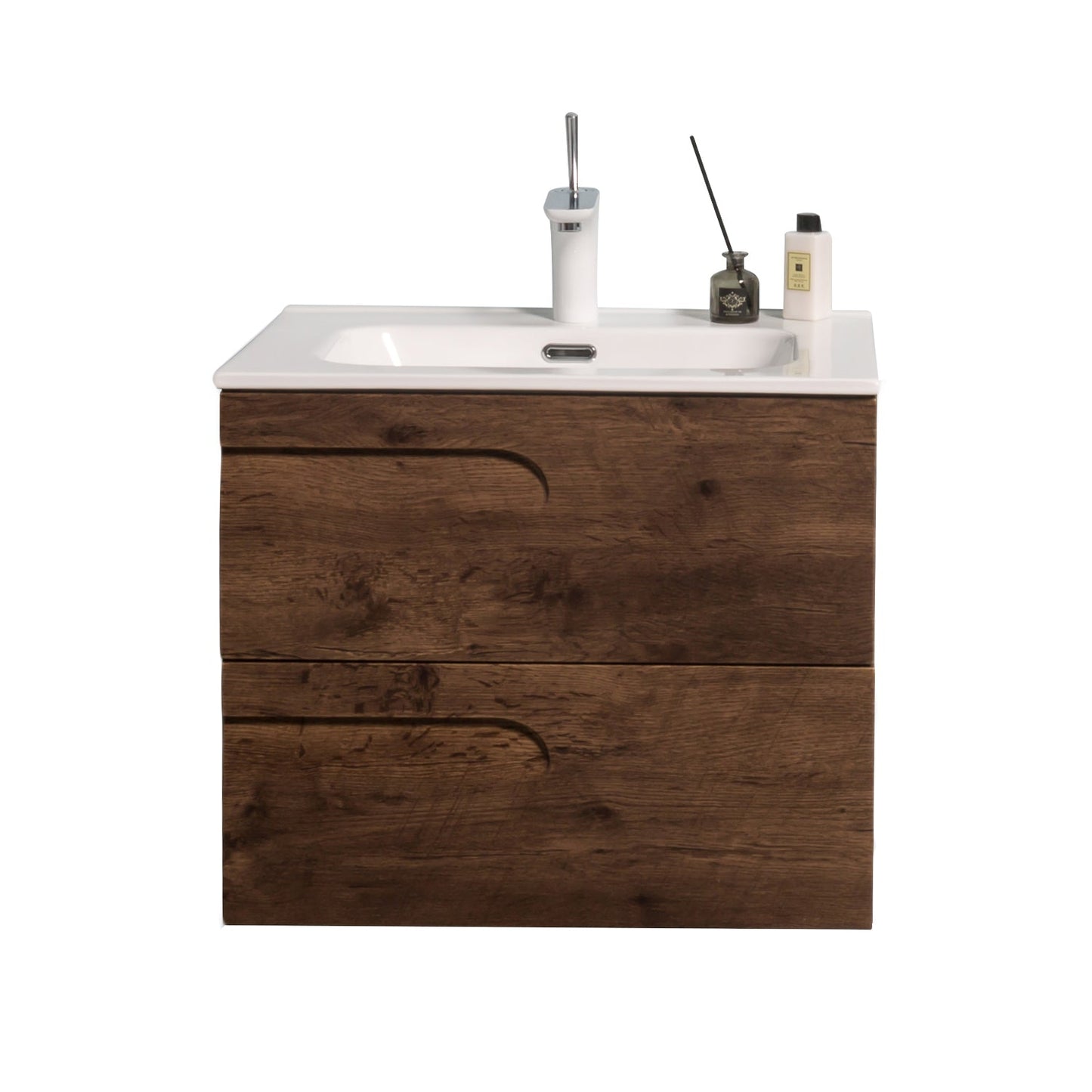 Eviva Joy 24" Rosewood Wall Mount Bathroom Vanity w/ White Integrated Top