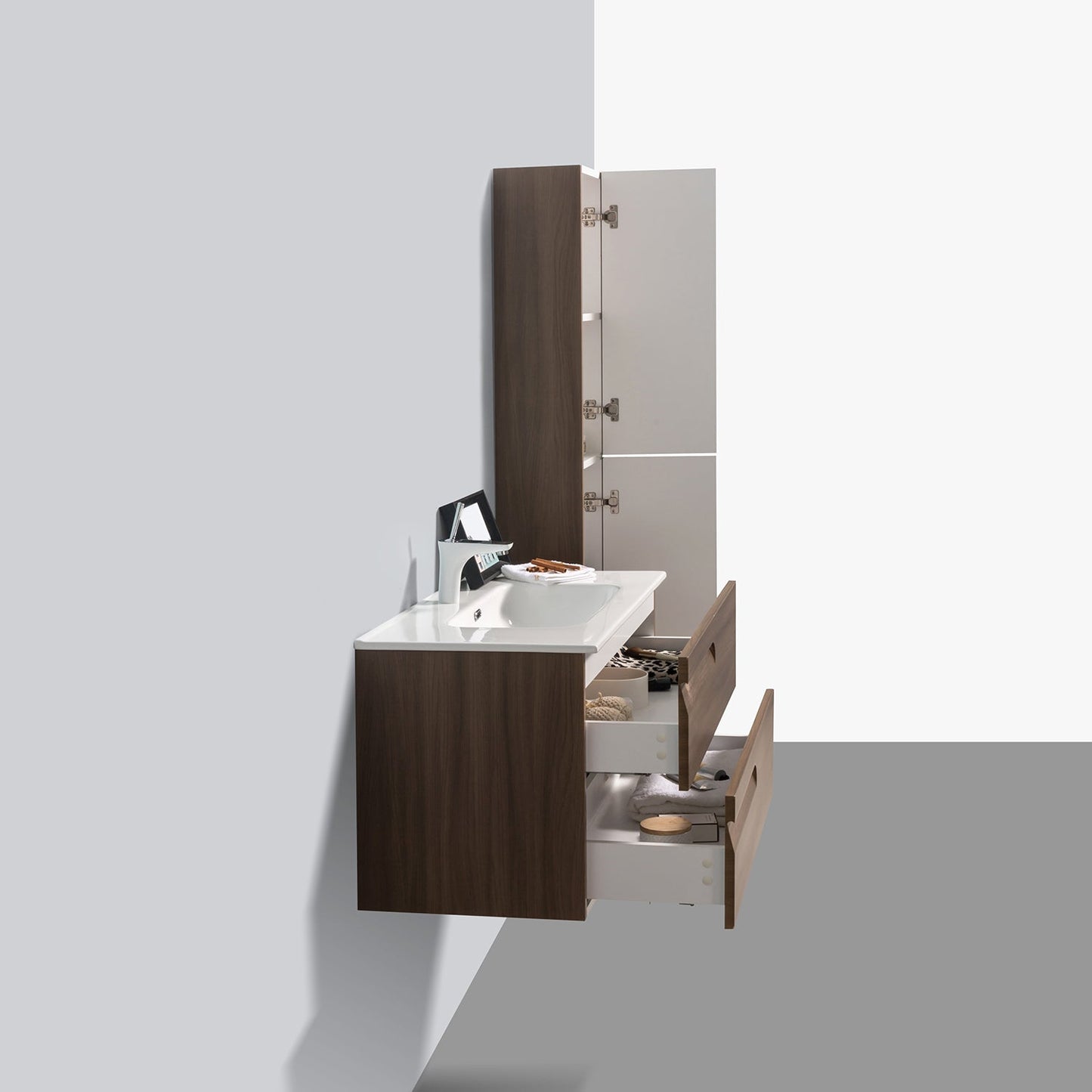 Eviva Joy 36" Graywood Wall Mount Bathroom Vanity w/ White Integrated Top