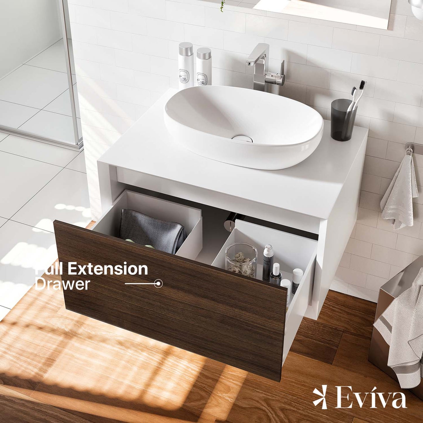 Eviva Santa Monica 30 in. Gray Oak Wall Mount Bathroom Vanity with White Acrylic Vessel Sink