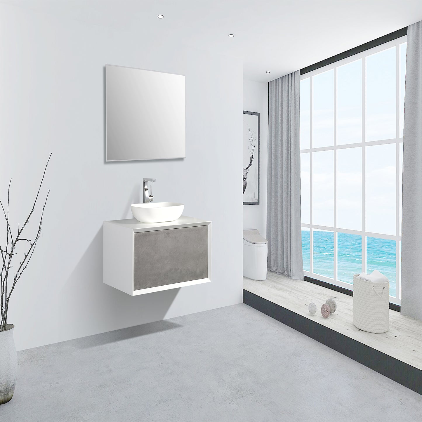 Eviva Santa Monica 36" Gray Wall Mount Bathroom Vanity w/ Acrylic Sink