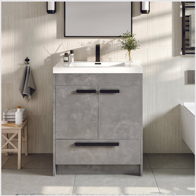 Lugano 24"W x 20"D Concrete Gray Bathroom Vanity with White Acrylic Countertop and Integrated Sink