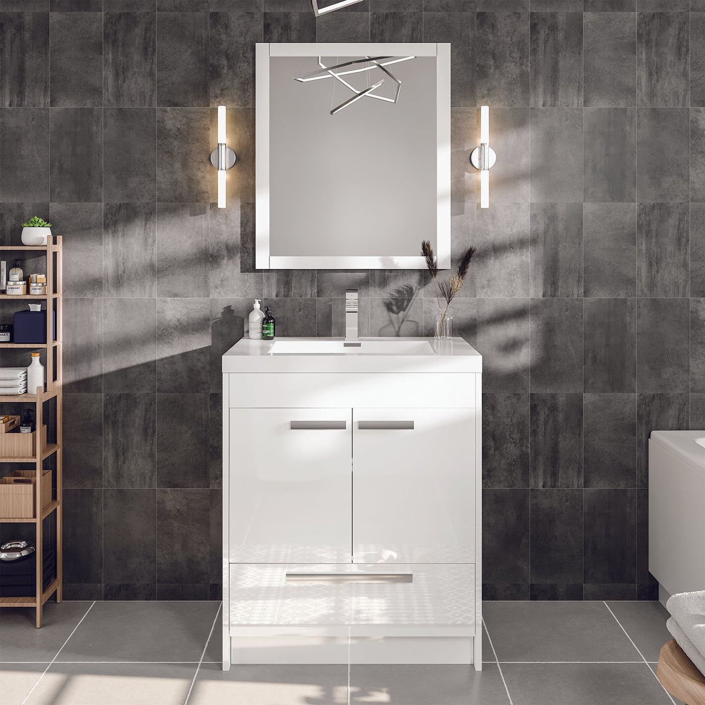 Lugano 24"W x 20"D White Bathroom Vanity with White Acrylic Countertop and Integrated Sink