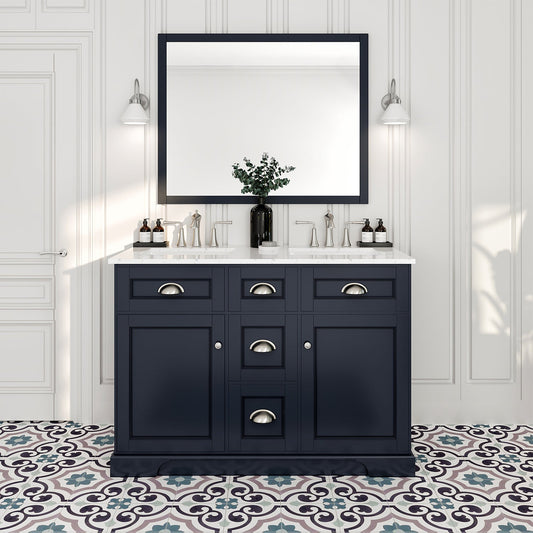 Epic 48"W x 22"D Charcoal Gray Double Sink Bathroom Vanity with Carrara Quartz Countertop and Undermount Porcelain Sink