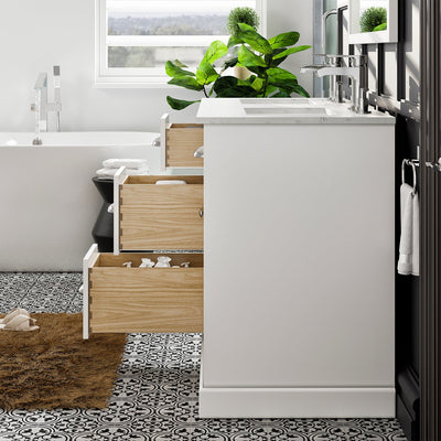 Epic 48"W x 22"D White Double Sink Bathroom Vanity with White Carrara Quartz Countertop and Undermount Porcelain Sinks