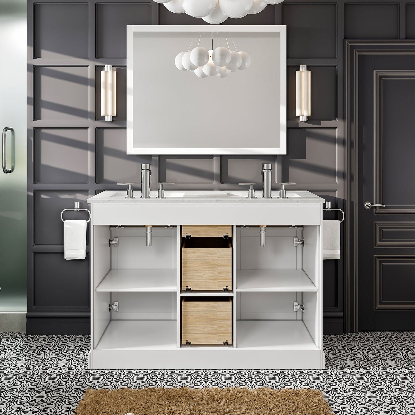 Eviva Epic 48 inch Transitional White Bathroom Vanity with Brushed Nickel Handles