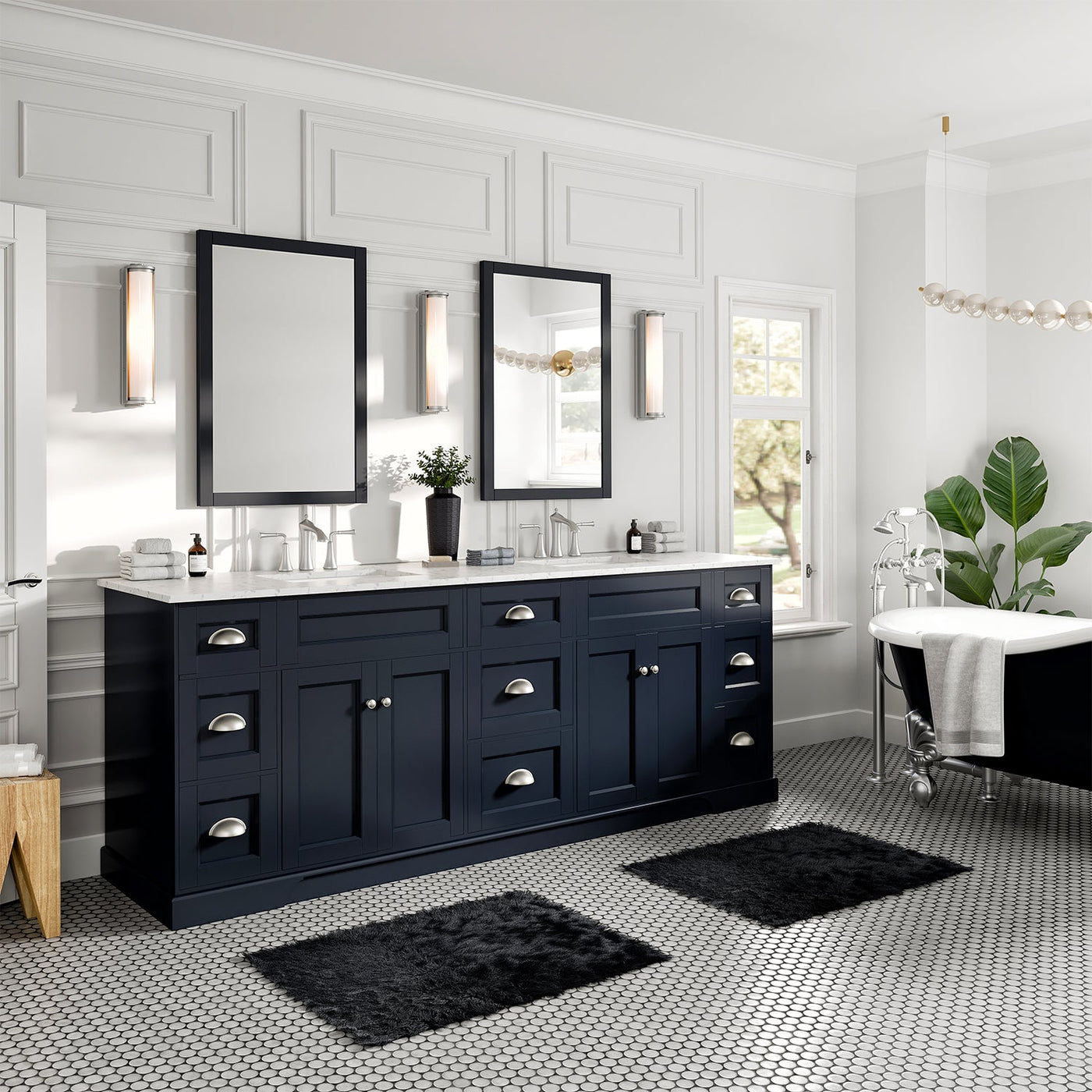 Epic 84"W x 22"D Charcoal Gray Double Sink Bathroom Vanity with White Carrara Quartz Countertop and Undermount Porcelain Sinks