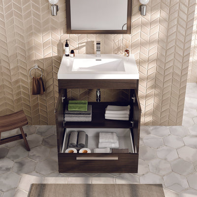 Lugano 30"W x 20"D Gray Oak Bathroom Vanity with White Acrylic Countertop and Integrated Sink