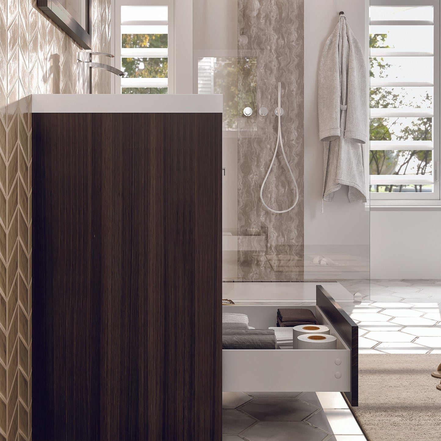 Eviva Lugano 30" Gray Oak Modern Bathroom Vanity w/ White Integrated Top