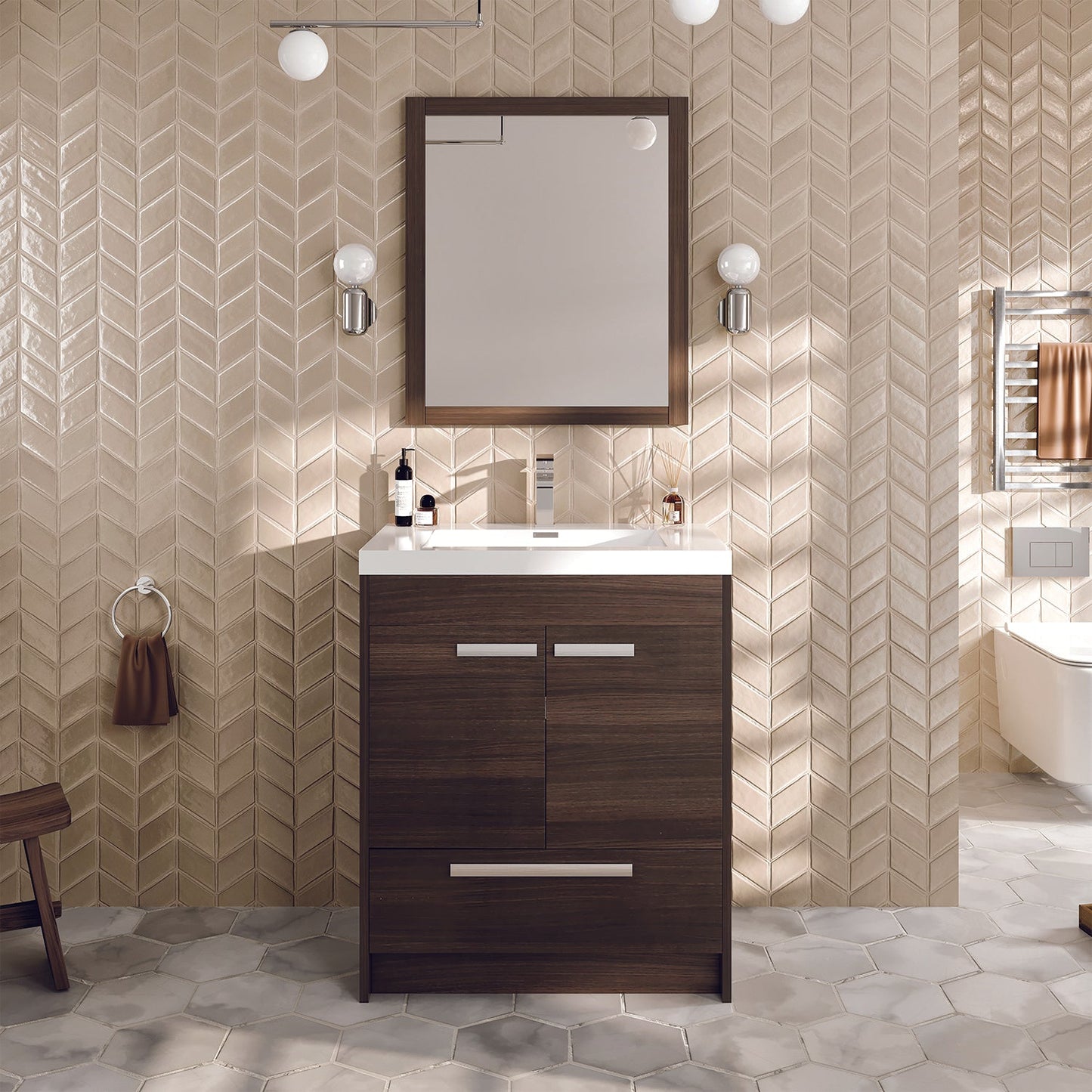 Eviva Lugano 30" Gray Oak Modern Bathroom Vanity w/ White Integrated Top