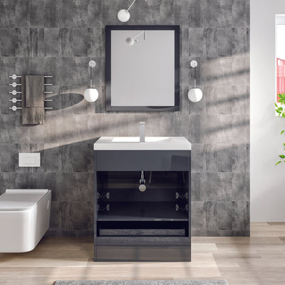 Lugano 30"W x 20"D Gray Bathroom Vanity with White Acrylic Countertop and Integrated Sink