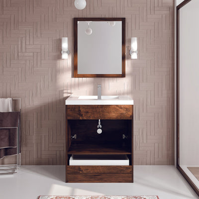 Lugano 30"W x 20"D Rosewood Bathroom Vanity with White Acrylic Countertop and Integrated Sink