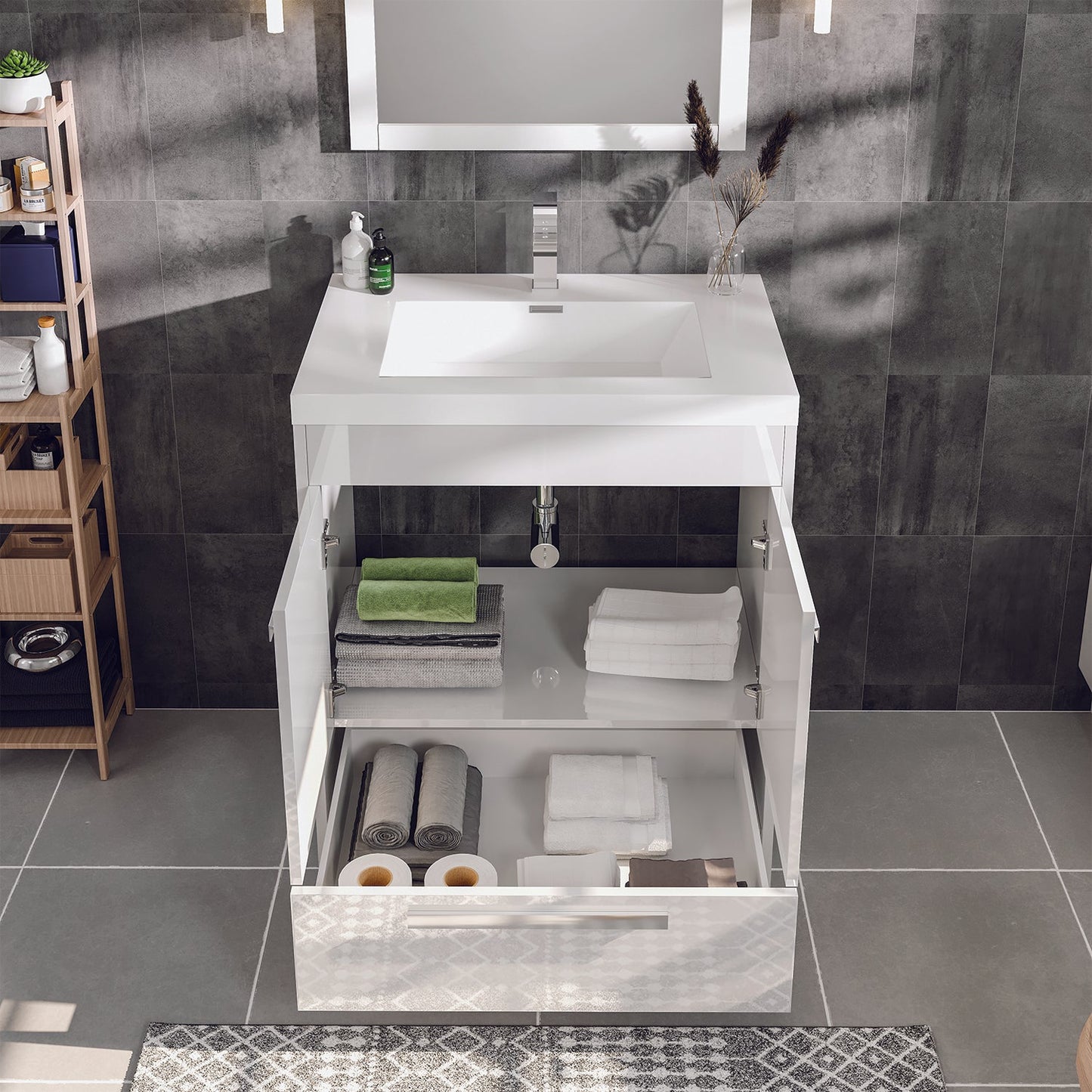 Eviva Lugano 30" White Modern Bathroom Vanity w/ White Integrated Top