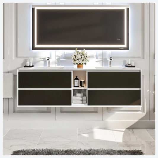 Vienna 75"W x 21"D Blackwood Double Sink Bathroom Vanity with Acrylic Countertop and Integrated Sink