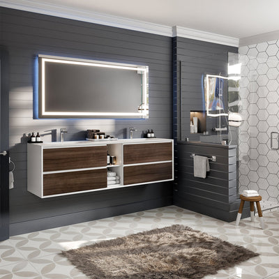 Vienna 75"W x 21"D Gray Oak Wall Mount Double Sink Bathroom Vanity with White Acrylic Countertop and Integrated Sinks