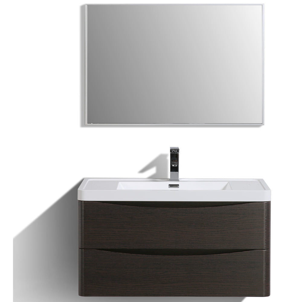 Eviva Smile 36" Chestnut Wall Mount Modern Bathroom Vanity w/ White Integrated Top