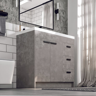 Lugano 36"W x 20"D Concrete Gray Bathroom Vanity with White Acrylic Countertop and Integrated Sink