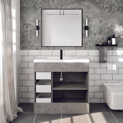 Lugano 36"W x 20"D Concrete Gray Bathroom Vanity with White Acrylic Countertop and Integrated Sink