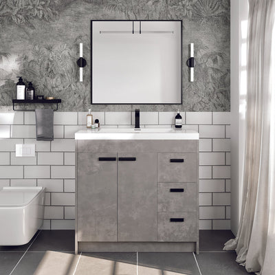 Lugano 36"W x 20"D Concrete Gray Bathroom Vanity with White Acrylic Countertop and Integrated Sink